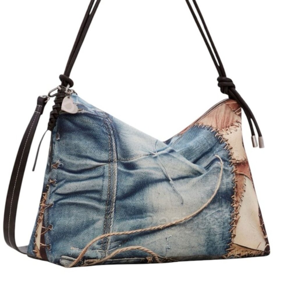 DESIGUAL New Camouflage Leiria Oversized Large Shoulder Bag Canvas Denim Print - Picture 3 of 11